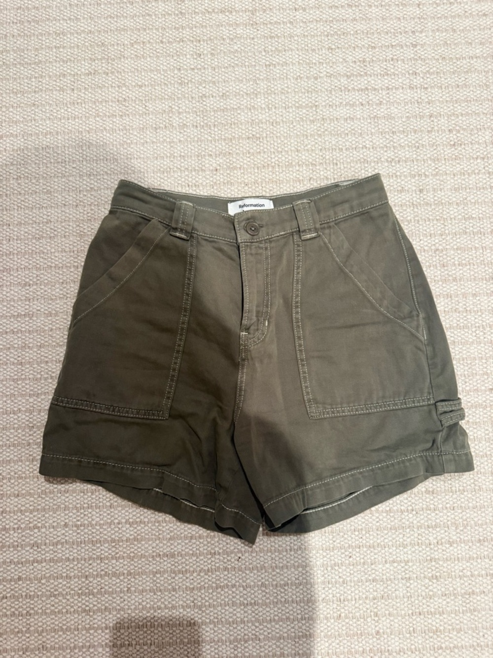 Reformation Olive Green Utility Shorts